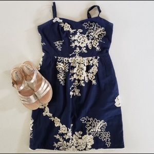 J. Crew Lined Cotton Dress w/Embroidery & Pockets